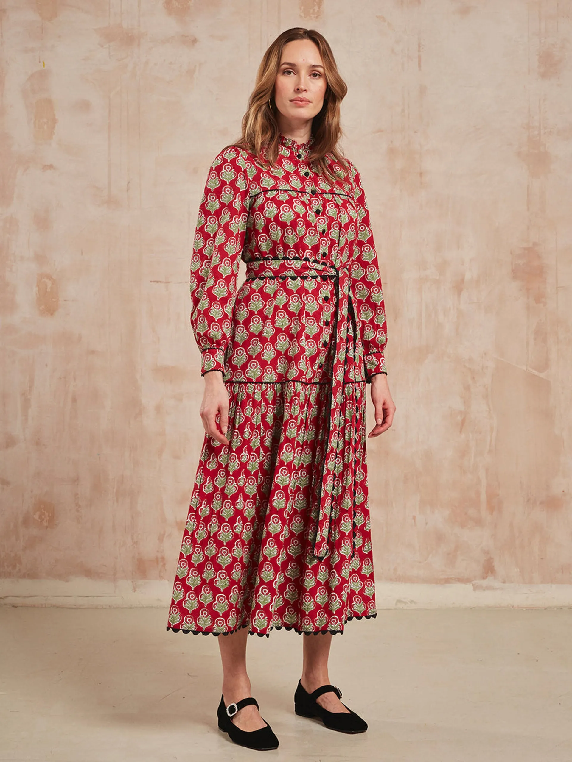 Burgundy buta Margot dress