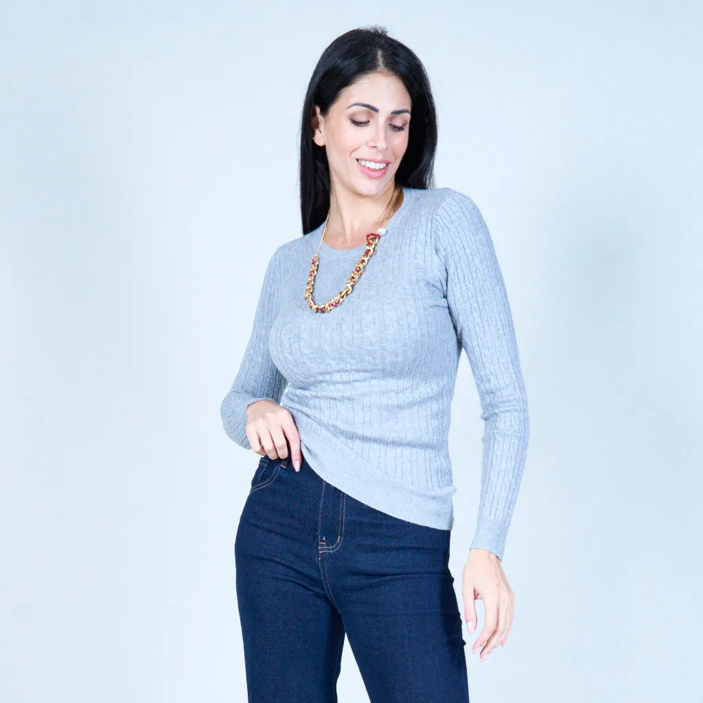 Cable-knit crew neck sweater wholesale