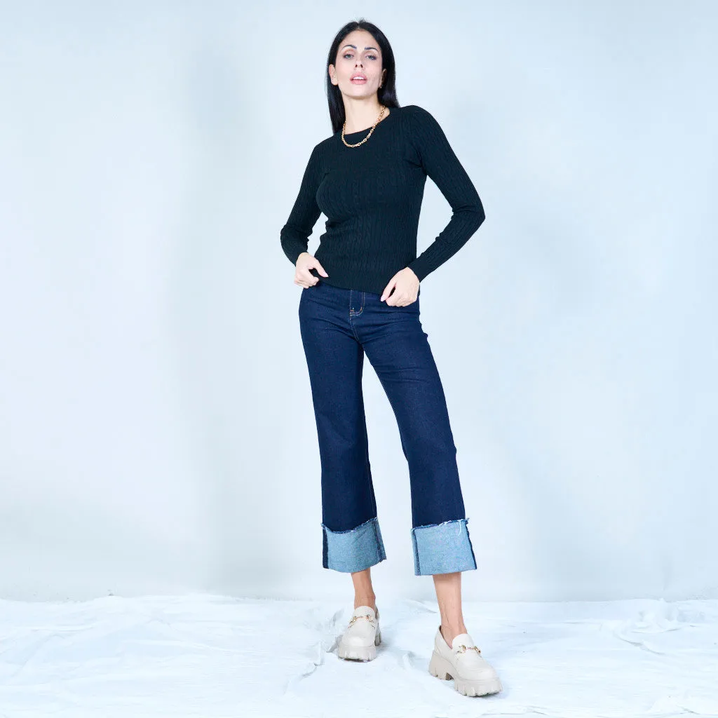 Cable-knit crew neck sweater wholesale