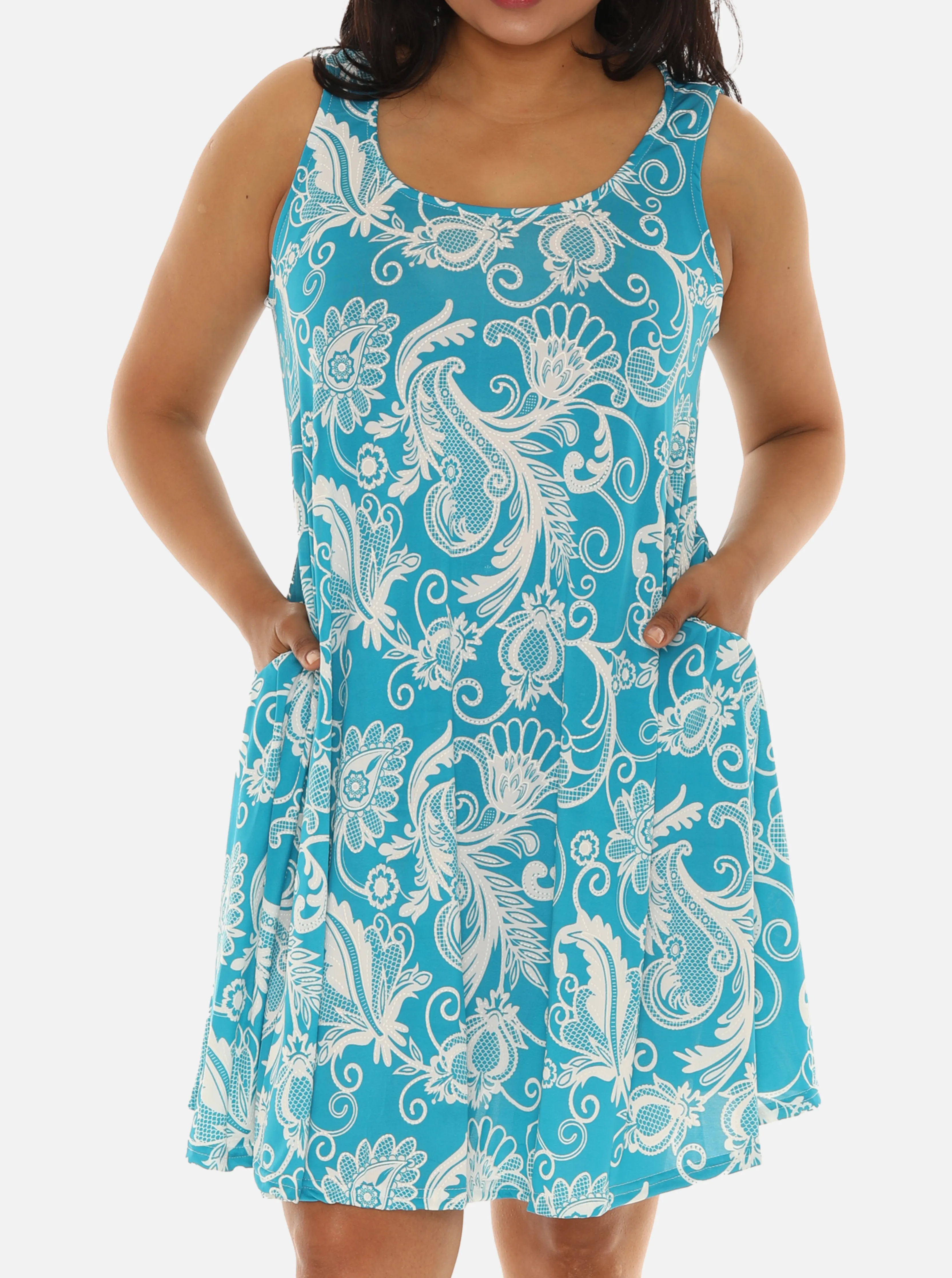 Floral Paisley Sleeveless Shift Midi Dress For Women