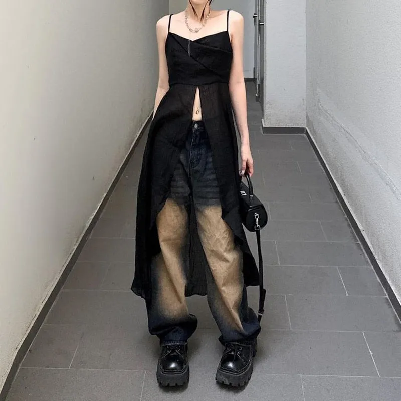 Korean Fashion Solid Split Crop Tops