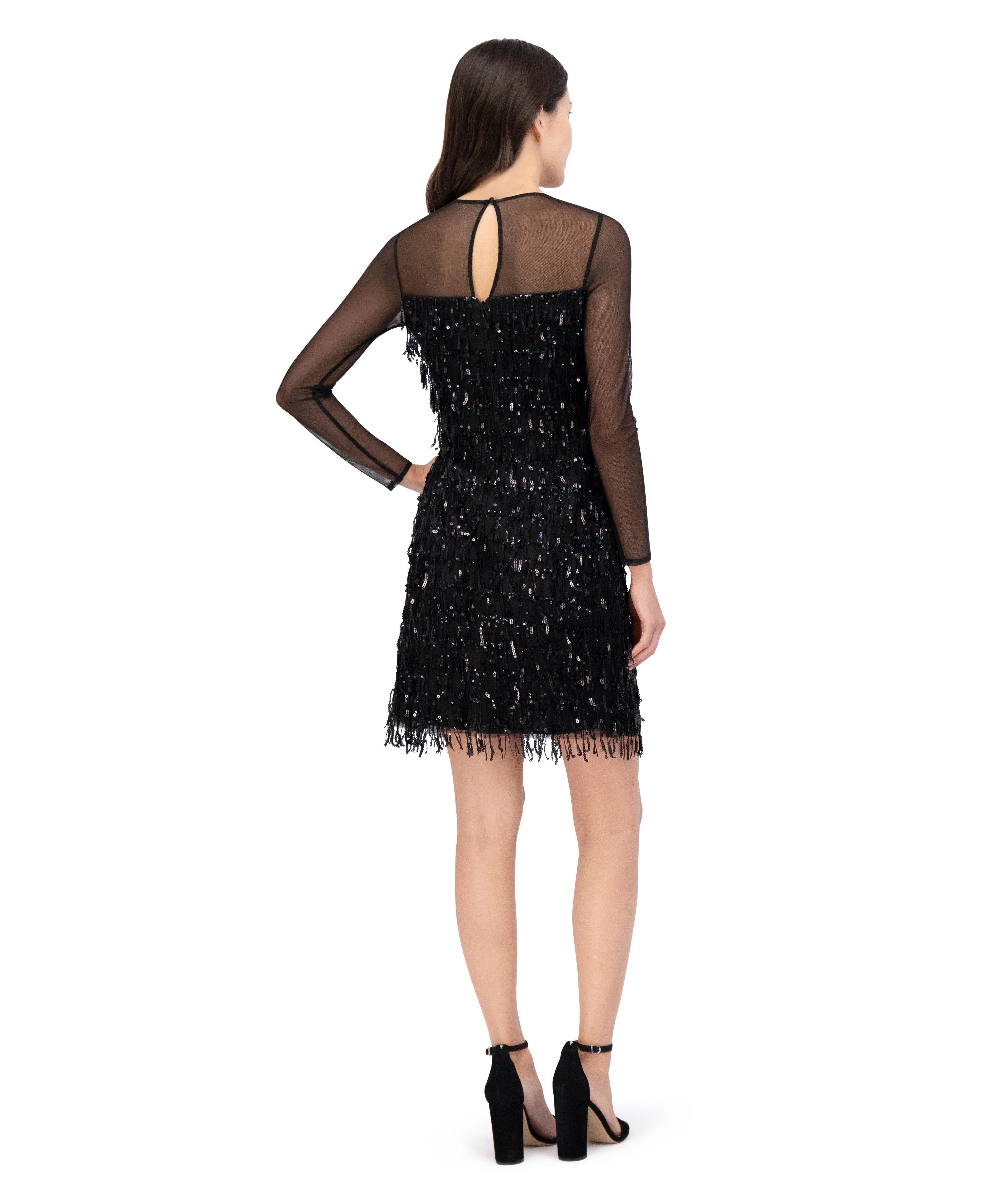 Long Sleeve Sequin Shift Dress by Eliza J in Black