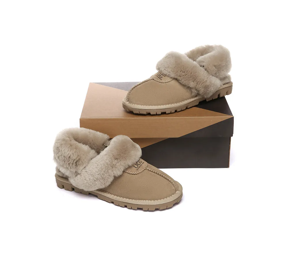 Women Removable Wool Fluffy Strap Slingback  Slippers Waffle