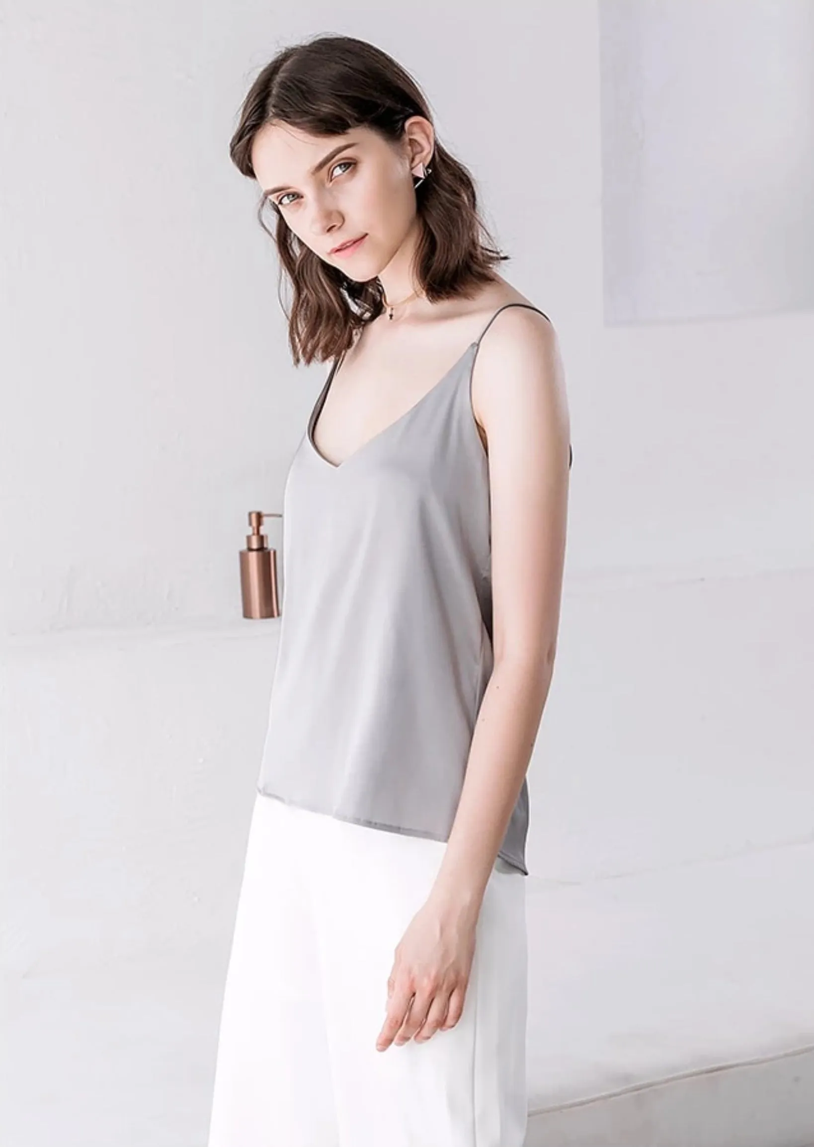 Women's Summer Casual Satin V-Neck Tank Top